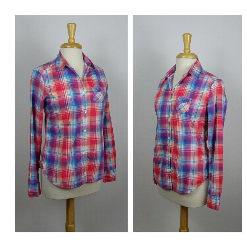 💰3/$25 American Eagle Outfitters Button Down Shirt Top LS Plaid Western 4